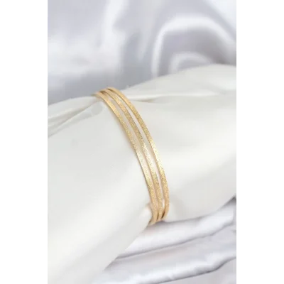 BUĞZ 316L Çelik Gold Renk Simli Model Ajda 65 mm Kadın Bileklik