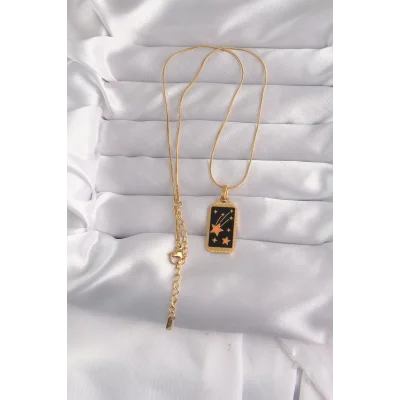 BUĞZ 316L Çelik Gold Renk Siyah Mineli Yıldız Figür Tarot Kolye - Lisinya