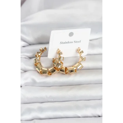 BUĞZ 316L Çelik Gold Renk Spiral Halka Kadın Küpe