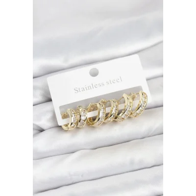 BUĞZ 316L Çelik Gold Renk Su Yolu Halka Küpe Seti