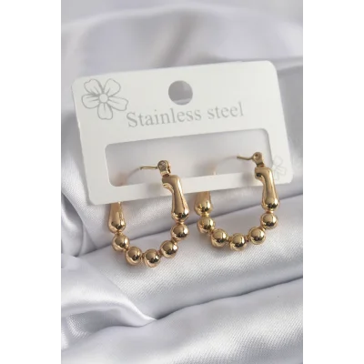 BUĞZ 316L Çelik Gold Renk Topçuk Halka Model Kadın Küpe
