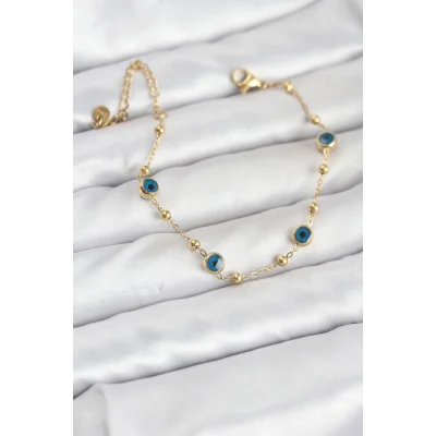 BUĞZ 316L Çelik Gold Renk Topçuklu Nazar Model Kadın Bileklik