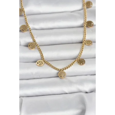 BUĞZ 316L Çelik Gold Renk Yaşam Ağacı Model Kadın Kolye