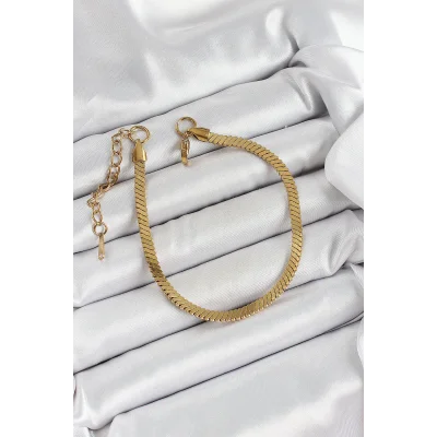 BUĞZ 316L Çelik Gold Renk Yassı Zincir Model Kadın Bileklik - Lisinya
