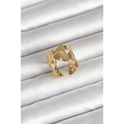BUĞZ 316L Çelik Gold Renk Yelpaze Model Kadın Yüzük