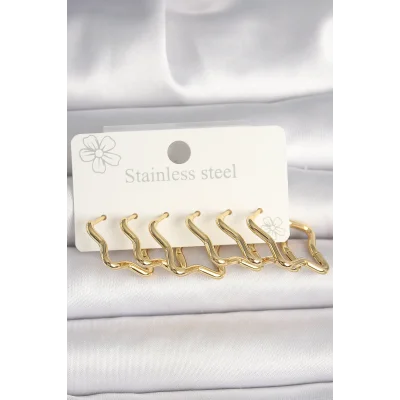 BUĞZ 316L Çelik Gold Renk Yıldız Model Kadın Küpe Seti