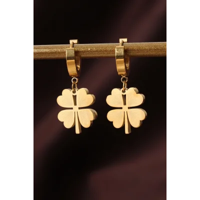 BUĞZ 316L Çelik Gold Renk Yonca Küpe