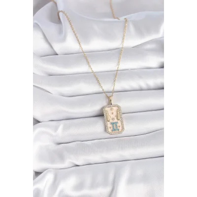 BUĞZ 316L Çelik Gold Renk Zincir İkizler Burcu Zirkon Taşlı Kadın Kolye - BUĞZ