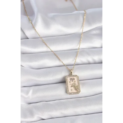 BUĞZ 316L Çelik Gold Renk Zincir Koç Burcu Zirkon Taşlı Kadın Kolye - BUĞZ