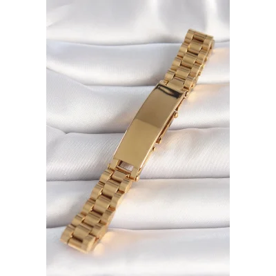 BUĞZ 316L Çelik Gold Renk Zincir Künye Model Erkek Bileklik - Lisinya