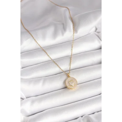 BUĞZ 316L Çelik Gold Renk Zincir Madalyon Zirkon Taşlı Kalp Model Kadın Kolye - Lisinya