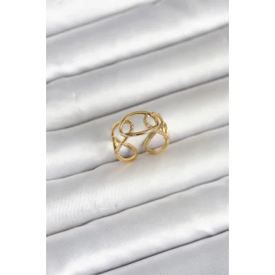 BUĞZ 316L Çelik Gold Renk Zincir Model Kadın Yüzük