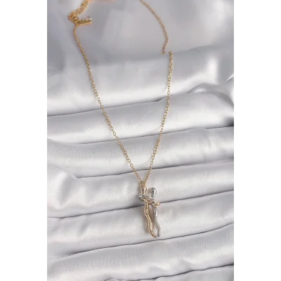 BUĞZ 316L Çelik Gold Renk Zincir Renkli Sarılma Model Kadın Kolye - Lisinya