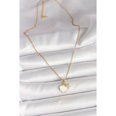 BUĞZ 316L Çelik Gold Renk Zincir Sallantı Beyaz Mineli Deniz Kabuğu Zirkon Taşlı Deniz Yıldızı Figür Kadın Kolye - Lisinya