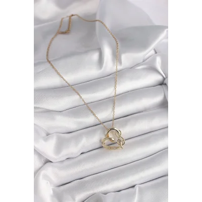 BUĞZ 316L Çelik Gold Renk Zincir Zirkon Taş Detaylı Kalp Model Sonsuzluk Detay Kadın Kolye - BUĞZ