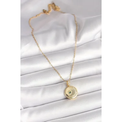 BUĞZ 316L Çelik Gold Renk Zincir Zirkon Taş İşlemeli Hilal Yıldız İşlemeli Madalyon Model Kadın Kolye - Lisinya