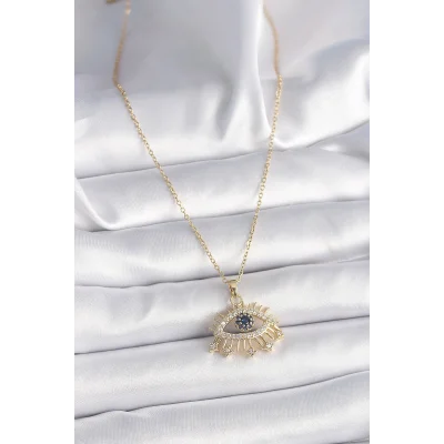 BUĞZ 316L Çelik Gold Renk Zincir Zirkon Taşlı Göz Model Kadın Yüzük - BUĞZ