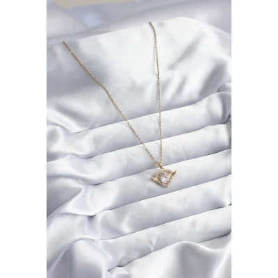 BUĞZ 316L Çelik Gold Renk Zincir Zirkon Taşlı Kalp Model Kadın Kolye - Lisinya