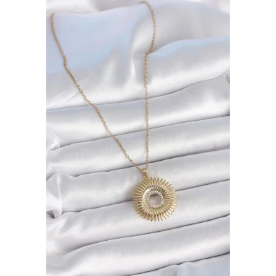 BUĞZ 316L Çelik Gold Renk Zincir Zirkon Taşlı Nova Yıldız Model Kadın Kolye - Lisinya
