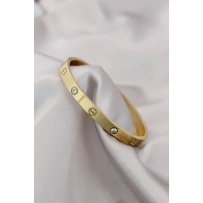 BUĞZ 316L Çelik Gold Renk Zirkon Taşlı Bileklik