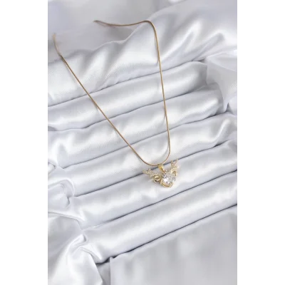 BUĞZ 316L Çelik Gold Renk Zirkon Taşlı Boynuz Model Kadın Kolye - Lisinya