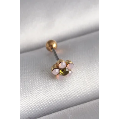 BUĞZ 316L Çelik Gold Renk Zirkon Taşlı Çiçek Tragus Piercing