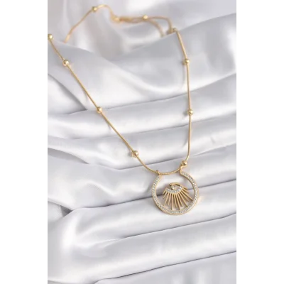 BUĞZ 316L Çelik Gold Renk Zirkon Taşlı Göz Model Kadın Kolye - Lisinya
