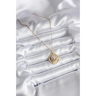 BUĞZ 316L Çelik Gold Renk Zirkon Taşlı Jaguar Model Kadın Kolye - Lisinya