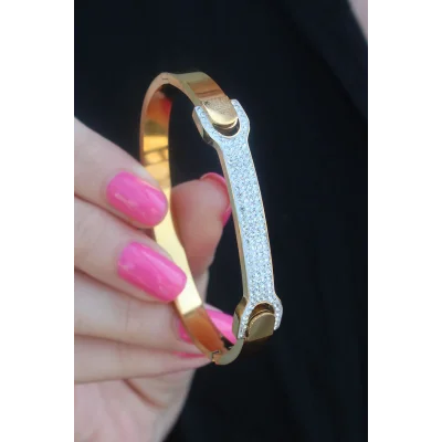 BUĞZ 316L Çelik Gold Renk Zirkon Taşlı Kadın Kelepçe - Lisinya