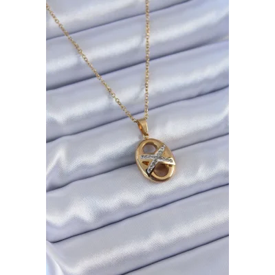 BUĞZ 316L Çelik Gold Renk Zirkon Taşlı Kadın Kolye