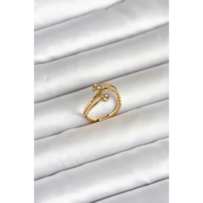 BUĞZ 316L Çelik Gold Renk Zirkon Taşlı Kalp Model Kadın Yüzük