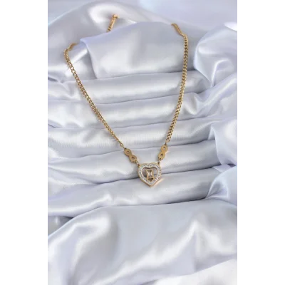BUĞZ 316L Çelik Gold Renk Zirkon Taşlı Kalp Model Sonsuzluk Detay Kadın Kolye - Lisinya
