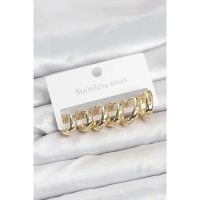 BUĞZ 316L Çelik Gold Renk Zirkon Taşlı Kutup Yıldızı Model Halka Küpe Seti