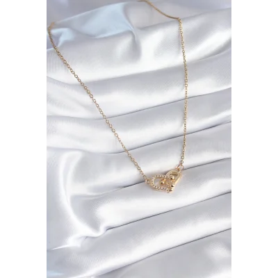 BUĞZ 316L Çelik Gold Renk Zirkon Taşlı Model Kadın Kolye - Lisinya