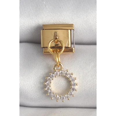 BUĞZ 316L Çelik Gold Renk Zirkon Taşlı Sallantı Güneş Model Nomination Charm