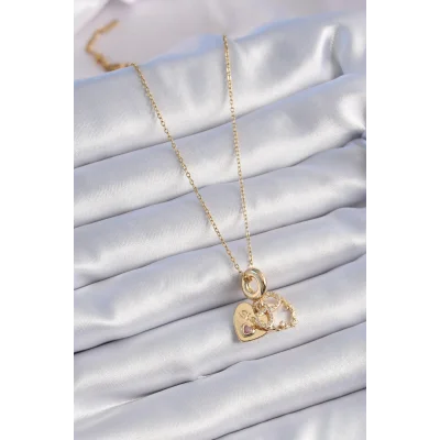 BUĞZ 316L Çelik Gold Renk Zirkon Taşlı Sonsuzluk Kalp Figür Charm Model Kadın Kolye - Lisinya