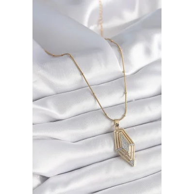 BUĞZ 316L Çelik Gold Renk Zirkon Taşlı Vintage Model Kadın Kolye - Lisinya