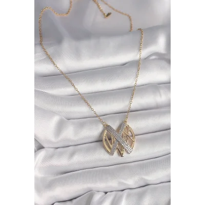 BUĞZ 316L Çelik Gold Renk Zirkon Taşlı Vintage Model Kadın Kolye - BUĞZ