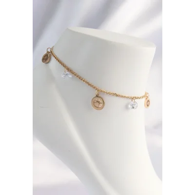 BUĞZ 316L Çelik Gold Renk Zirkon Taşlı Yıldızlı Halhal