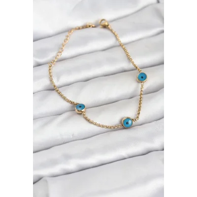 BUĞZ 316L Çelik Gold Renkli Nazar Boncuk Model Kadın Bileklik