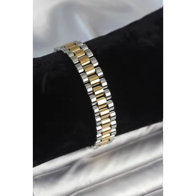 BUĞZ 316L Çelik Gold ve Gümüş Renk 12 mm Kalınlık Erkek Bileklik