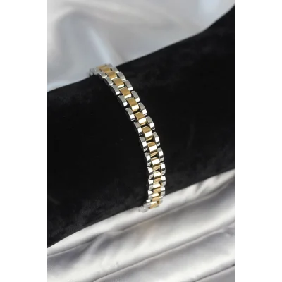 BUĞZ 316L Çelik Gold ve Gümüş Renk 7 mm Kalınlık Erkek Bileklik