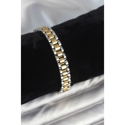 BUĞZ 316L Çelik Gold ve Gümüş Renk 9 mm Kalınlık Erkek Bileklik