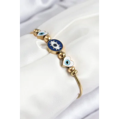 BUĞZ 316L Çelik Göz Charm Model Gold Renk Kadın Bileklik