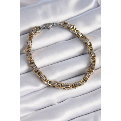 BUĞZ 316L Çelik Gümüş Gold Renk Kral Zincir Model Erkek Bileklik
