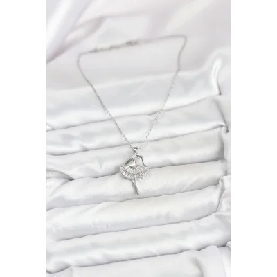 BUĞZ 316L Çelik Gümüş Renk Balerin Model Kadın Kolye - Lisinya