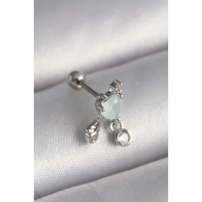 BUĞZ 316L Çelik Gümüş Renk Beyaz Minelik Kalp Sallantı Zirkon Taş Detay Tragus Piercing