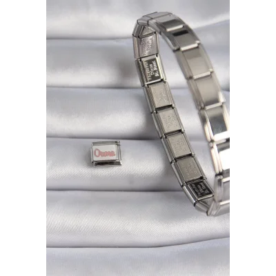 BUĞZ 316L Çelik Gümüş Renk Beyaz Pembe Ouma İşlemeli Nomination Charm - Lisinya