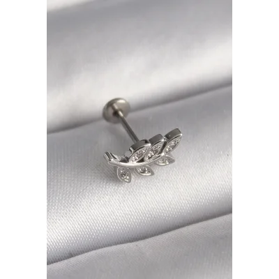 BUĞZ 316L Çelik Gümüş Renk Dal Model Zirkon Taş Detaylı Tragus Piercing