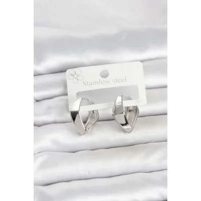 BUĞZ 316L Çelik Gümüş Renk Elmas Model Halka Kadın Küpe